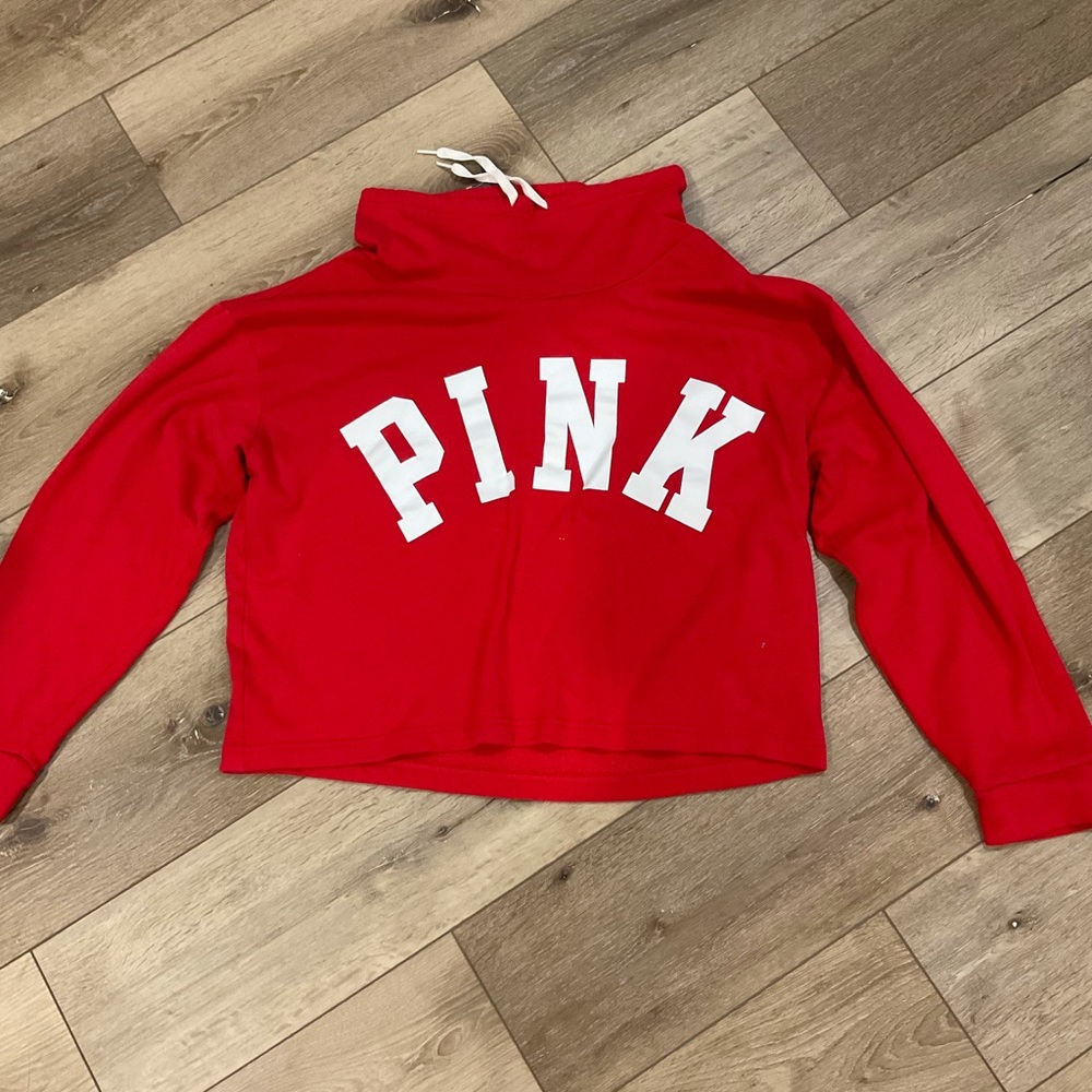 VS Pink cropped cowl-neck sweatshirt, large, red